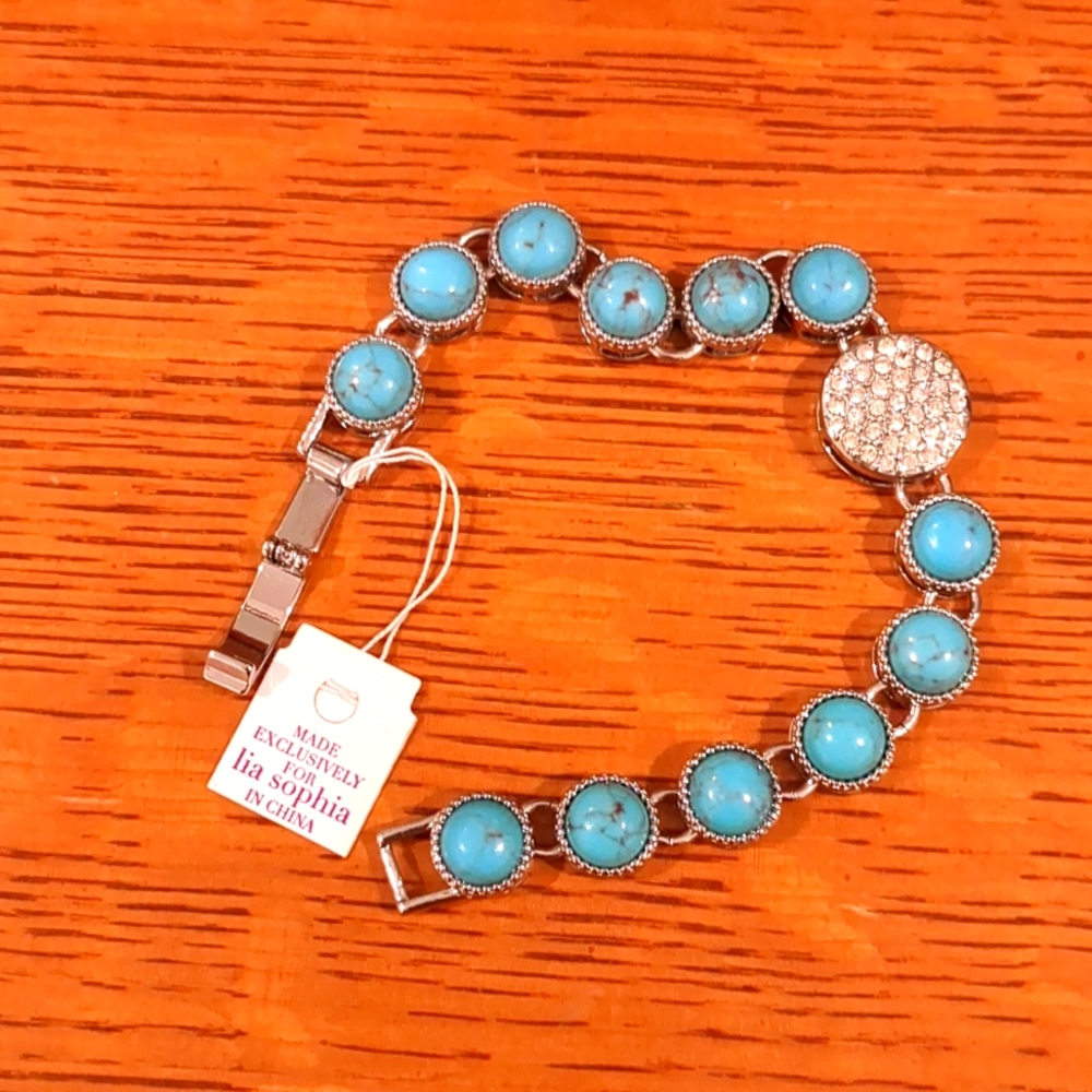 Silver Turquoise and Sparkly Bracelet
